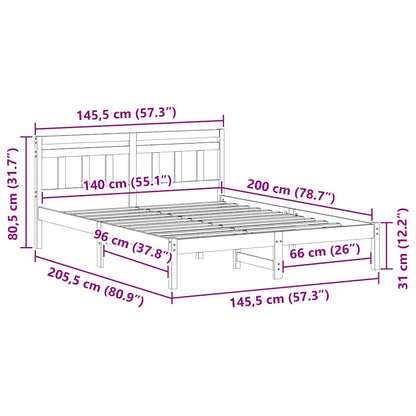 Bedframe met hoofdeinde Wit 140 x 200 cm Massief grenenhout