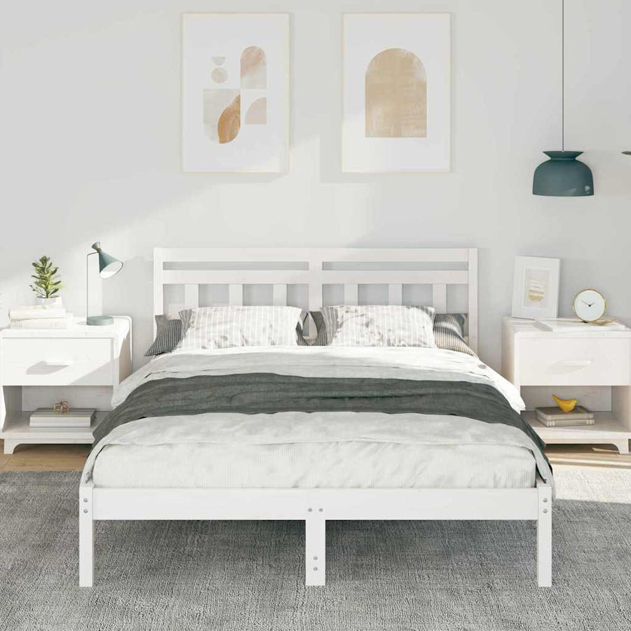 Bedframe met hoofdeinde Wit 120 x 200 cm Massief grenenhout