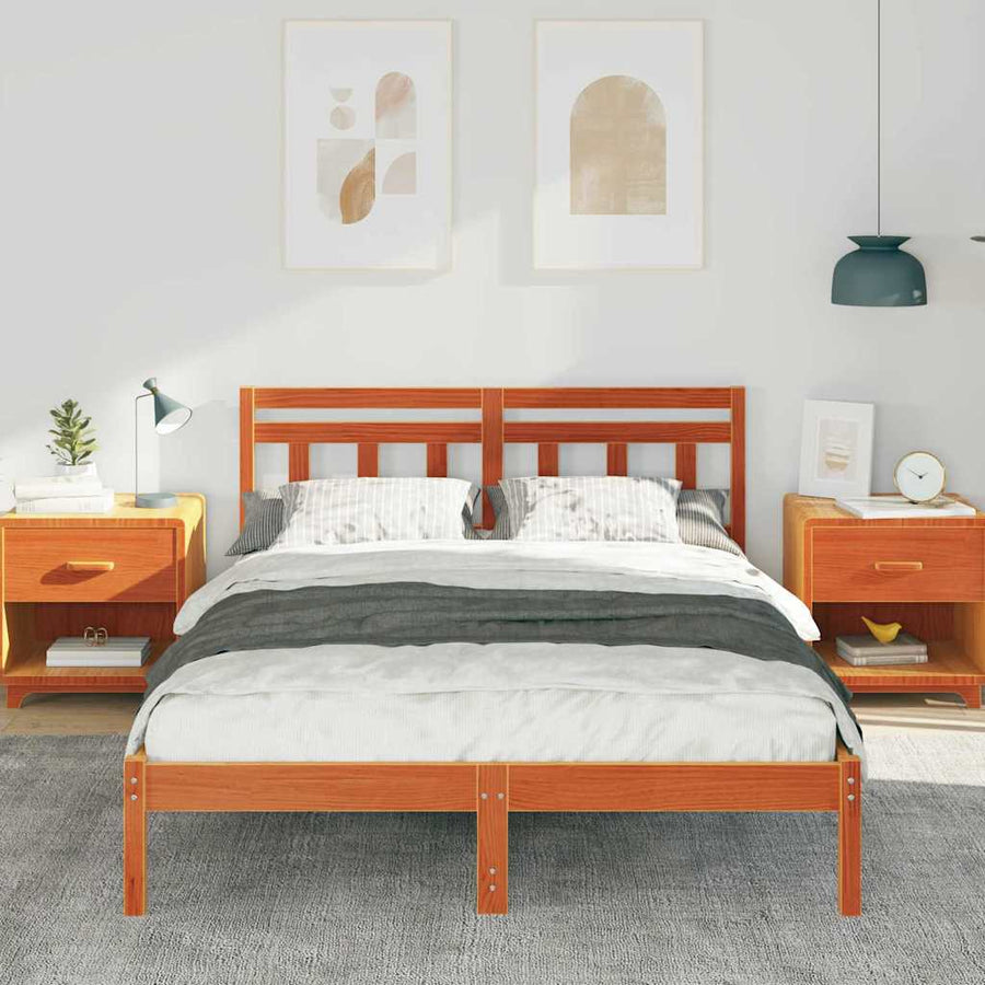 Bedframe met hoofdeinde Bruin 120 x 200 cm Massief grenenhout