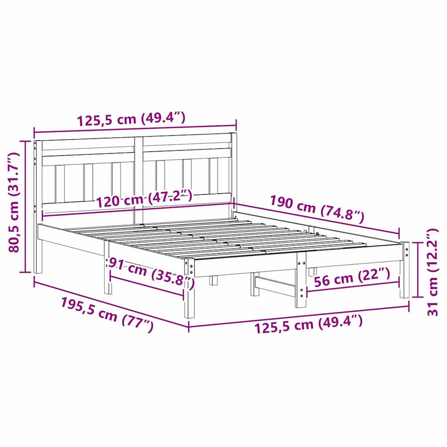 Bedframe met hoofdeinde Bruin 120 x 190 cm Massief grenenhout