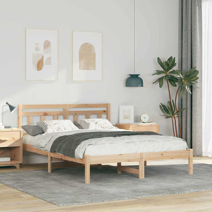Bedframe met hoofdeinde Bruin 140 x 190 cm Massief grenenhout