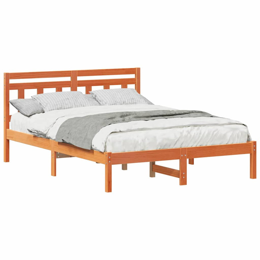 Bedframe met hoofdeinde Bruin 140 x 190 cm Massief grenenhout
