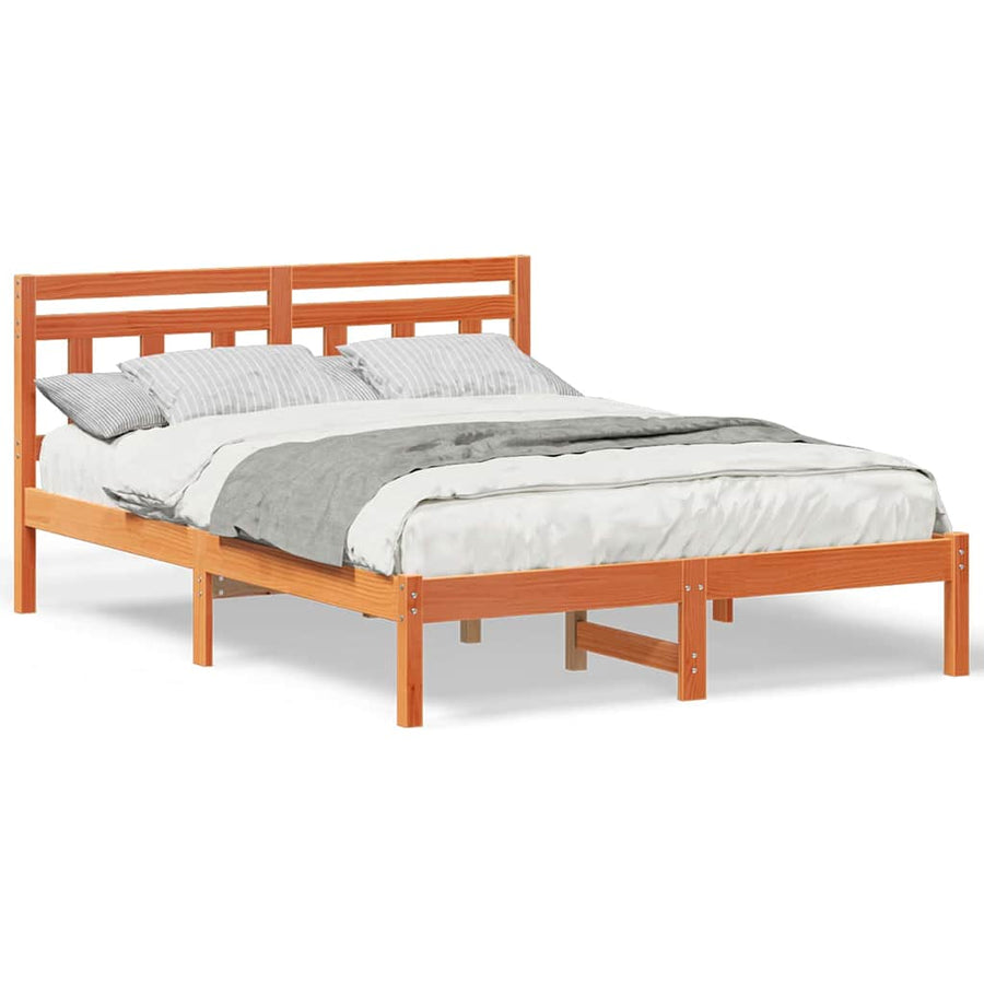 Bedframe met hoofdeinde Bruin 140 x 190 cm Massief grenenhout