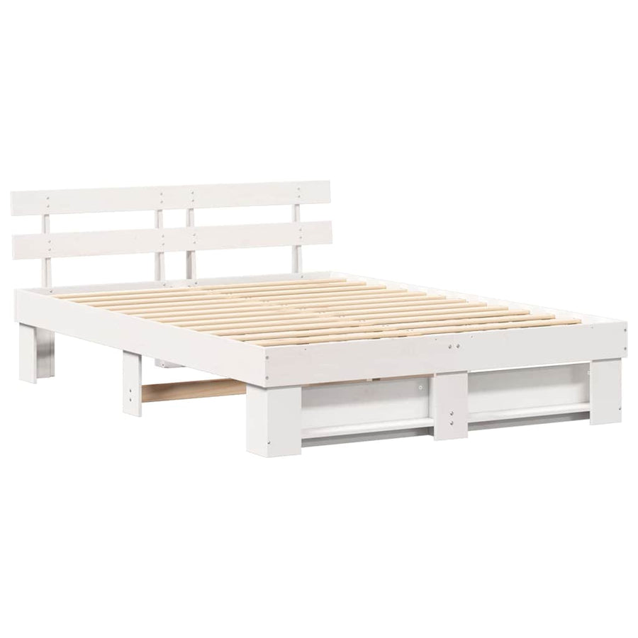 Bedframe met hoofdeinde Wit 160 x 200 cm Massief grenenhout