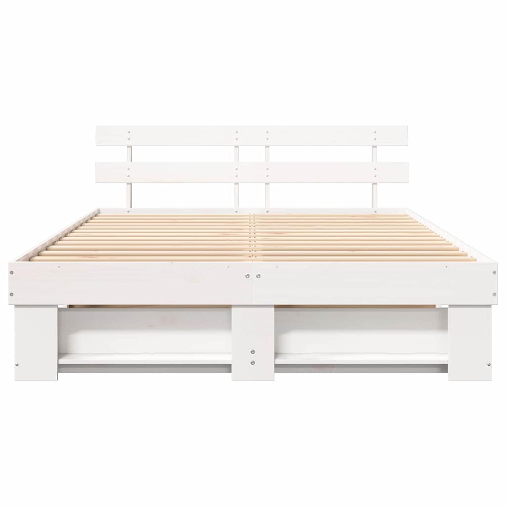 Bedframe met hoofdeinde Wit 160 x 200 cm Massief grenenhout