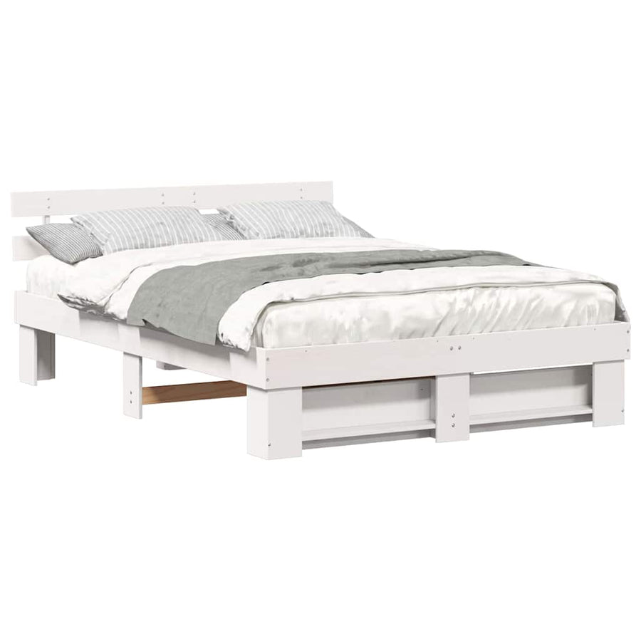 Bedframe met hoofdeinde Wit 160 x 200 cm Massief grenenhout