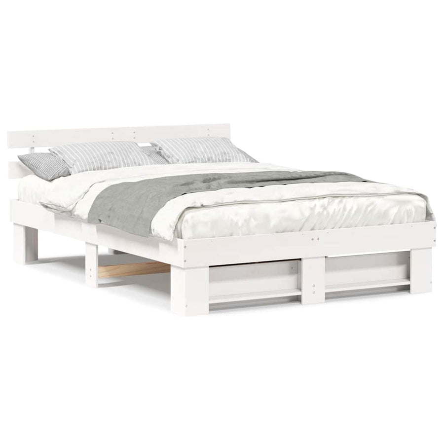 Bedframe met hoofdeinde Wit 160 x 200 cm Massief grenenhout