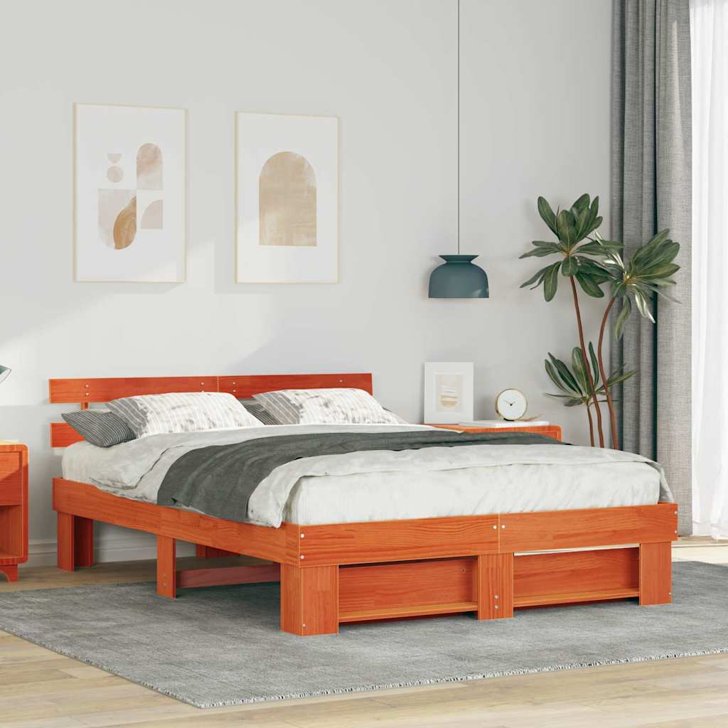 Bedframe met hoofdeinde Wasbruin 160 x 200 cm Grenenhout