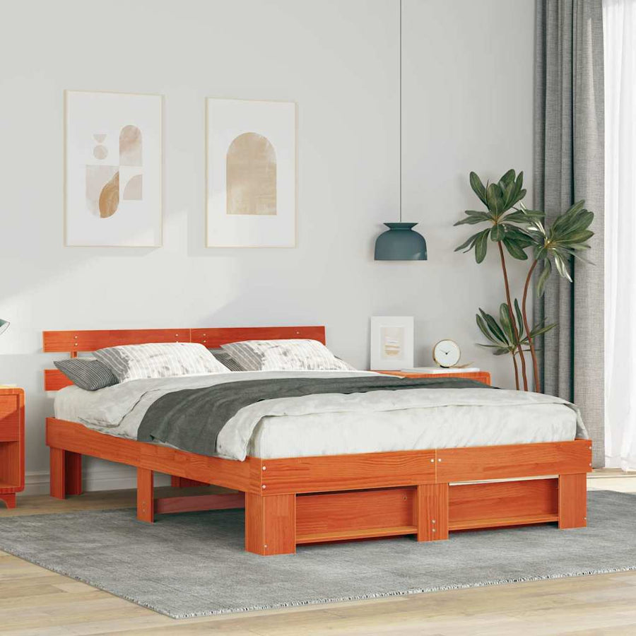 Bedframe met hoofdeinde Wasbruin 160 x 200 cm Grenenhout