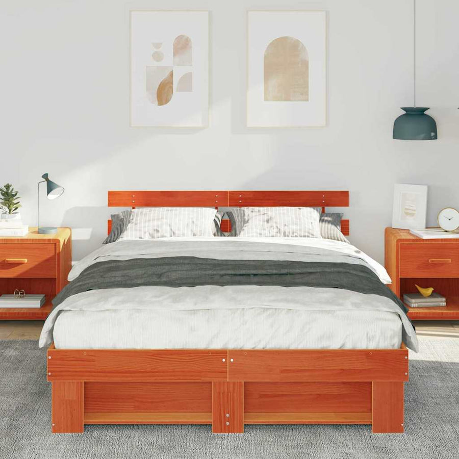 Bedframe met hoofdeinde Wasbruin 160 x 200 cm Grenenhout
