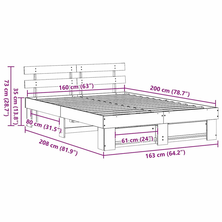 Bedframe met hoofdeinde Wasbruin 160 x 200 cm Grenenhout