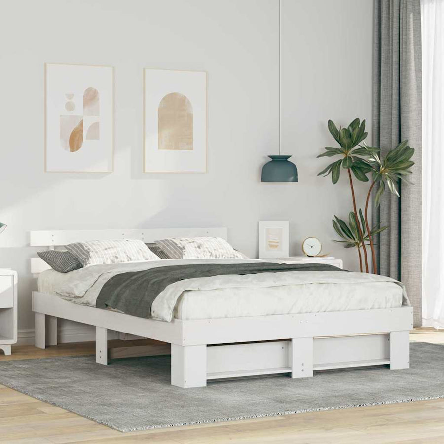 Bedframe met hoofdeinde Wit 150 x 200 cm Massief grenenhout