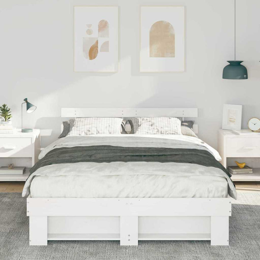 Bedframe met hoofdeinde Wit 150 x 200 cm Massief grenenhout