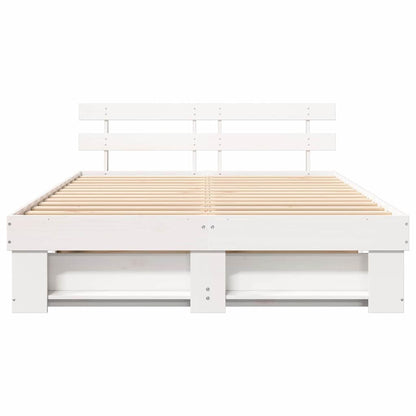 Bedframe met hoofdeinde Wit 150 x 200 cm Massief grenenhout