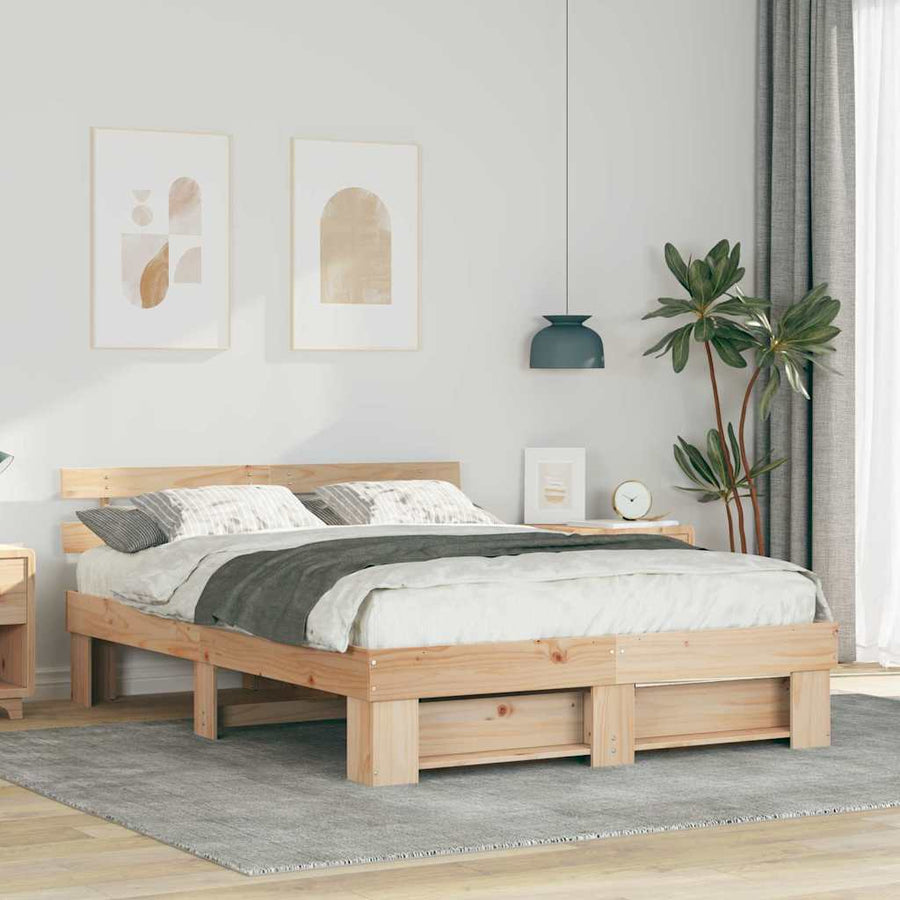 Bedframe met hoofdeinde Bruin 140 x 200 cm Massief grenenhout