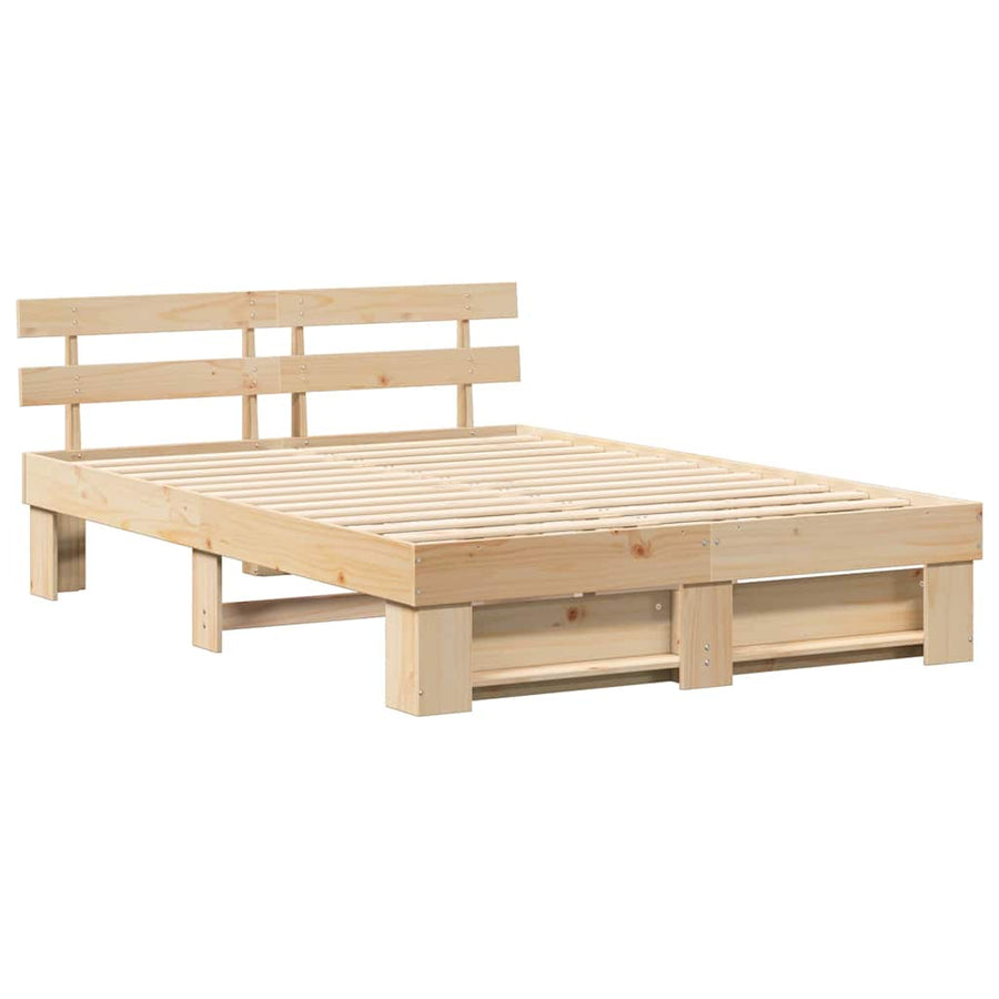 Bedframe met hoofdeinde Bruin 140 x 200 cm Massief grenenhout
