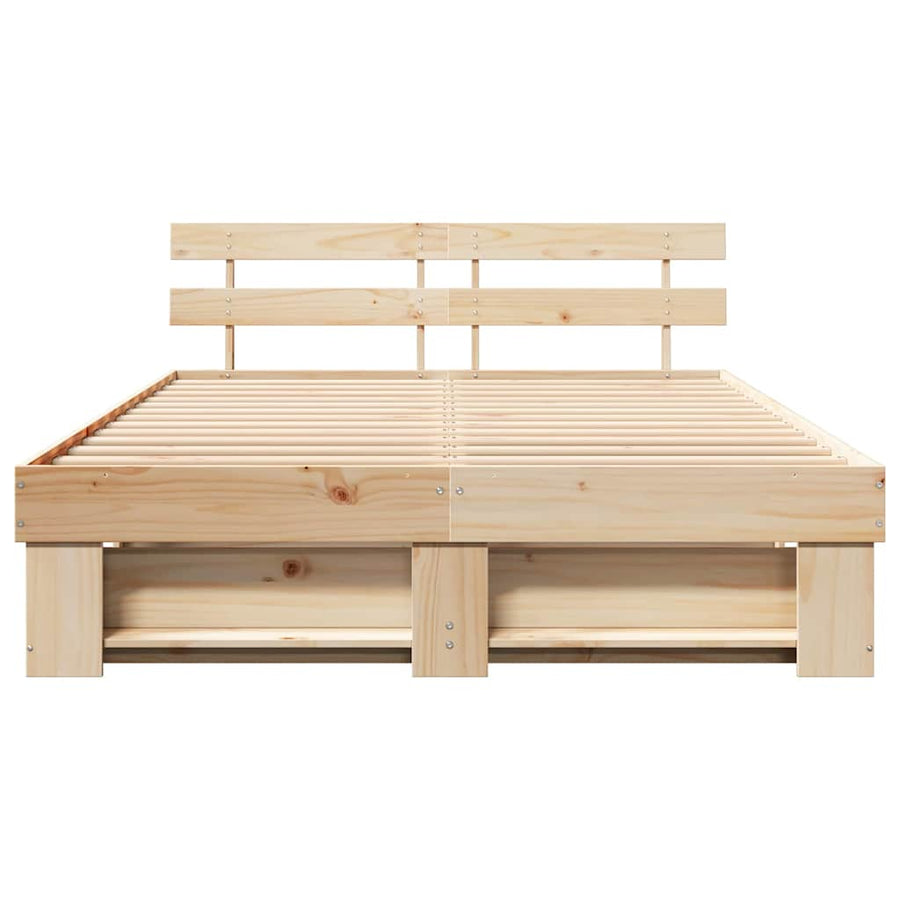 Bedframe met hoofdeinde Bruin 140 x 200 cm Massief grenenhout