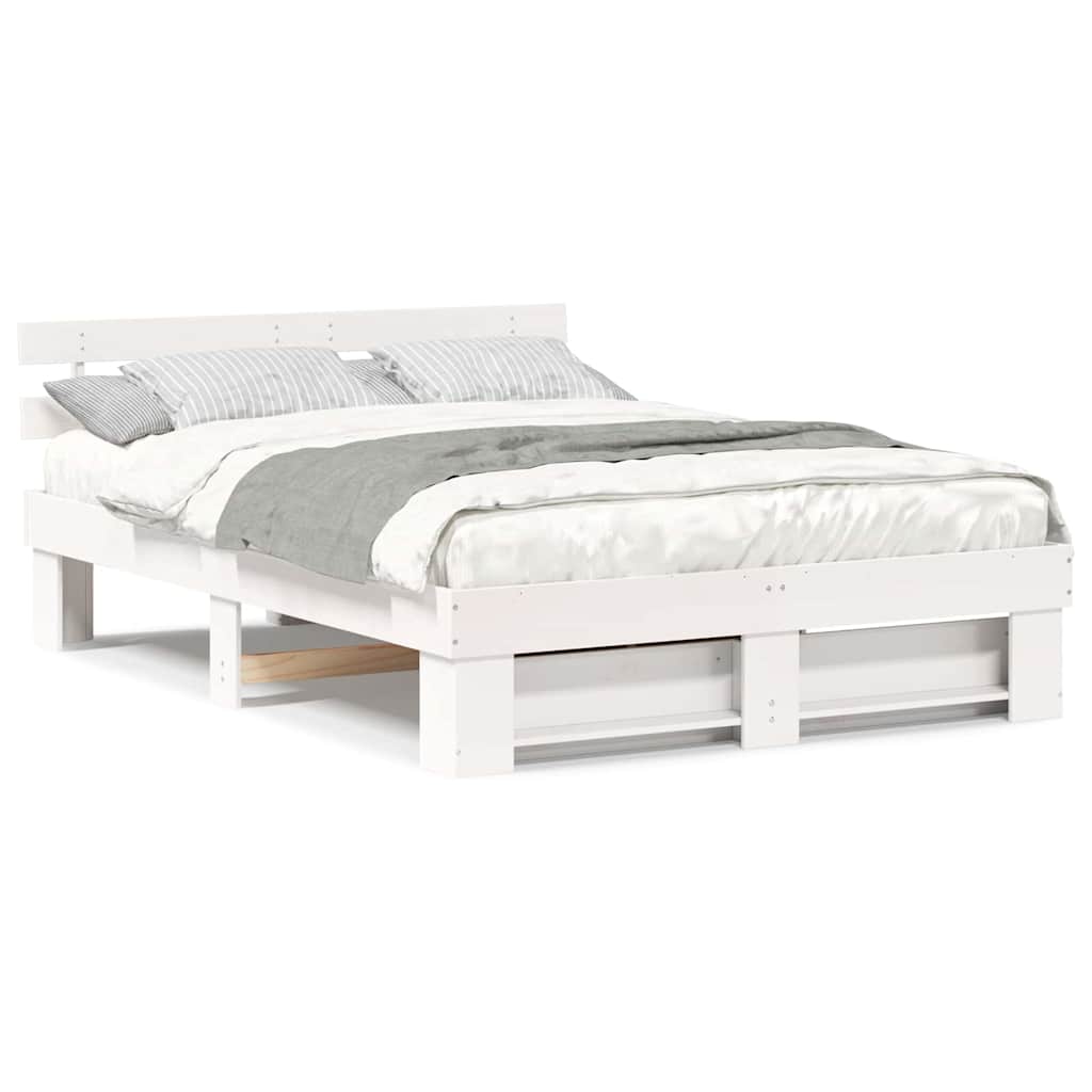 Bedframe met hoofdeinde Wit 140 x 200 cm Massief grenenhout