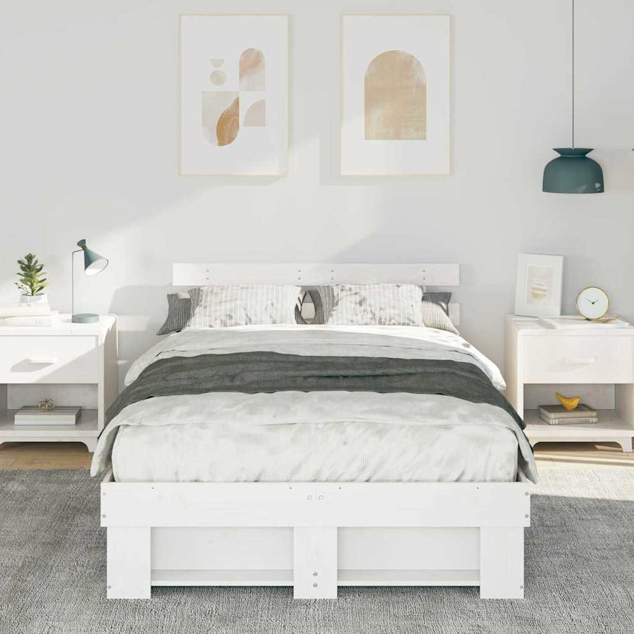 Bedframe met hoofdeinde Wit 120 x 200 cm Grenenhout