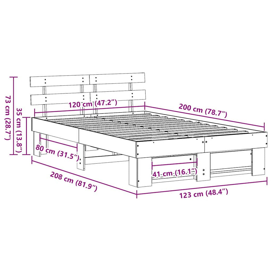 Bedframe Wasbruin 120 x 200 cm Massief grenenhout