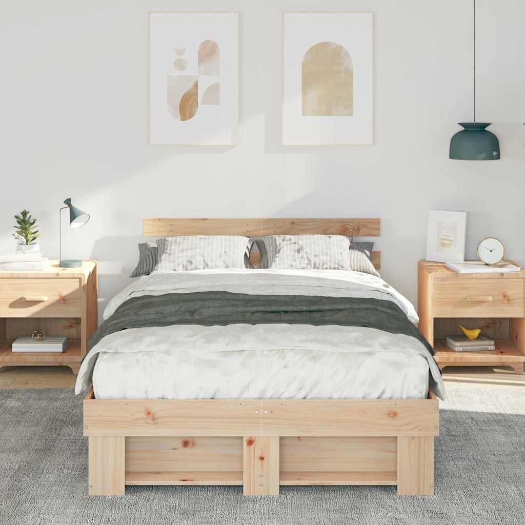 Bedframe met hoofdeinde Bruin 140 x 190 cm Massief grenenhout