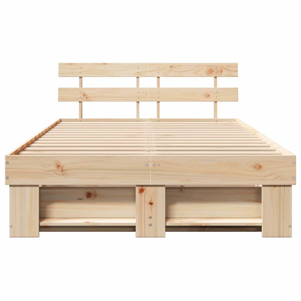 Bedframe met hoofdeinde Bruin 140 x 190 cm Massief grenenhout