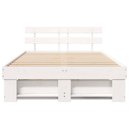 Bedframe met hoofdeinde Wit 140 x 190 cm Massief grenenhout