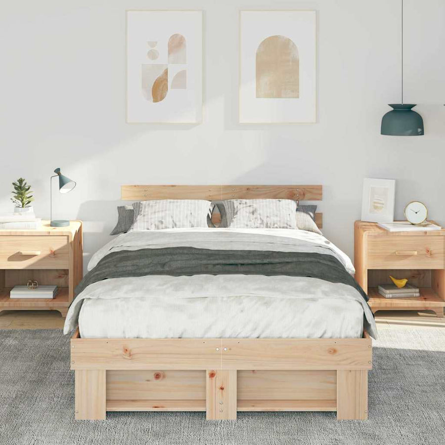Bedframe met hoofdeinde Bruin 135 x 190 cm Massief grenenhout