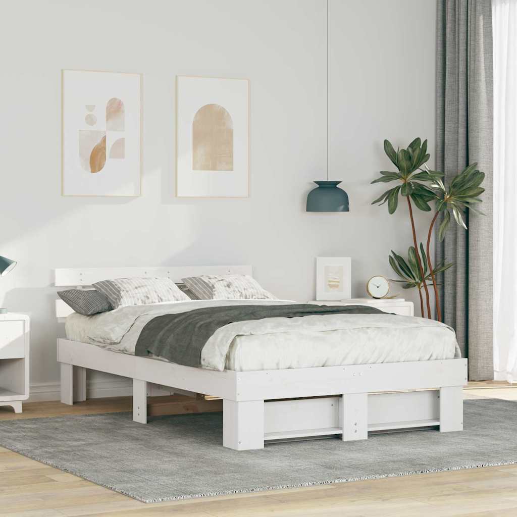 Bedframe met hoofdeinde Wit 135 x 190 cm Massief grenenhout