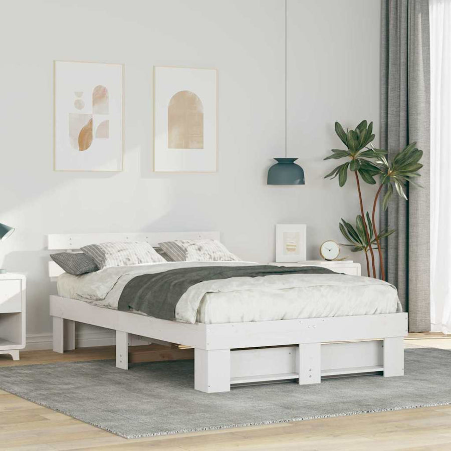 Bedframe met hoofdeinde Wit 135 x 190 cm Massief grenenhout