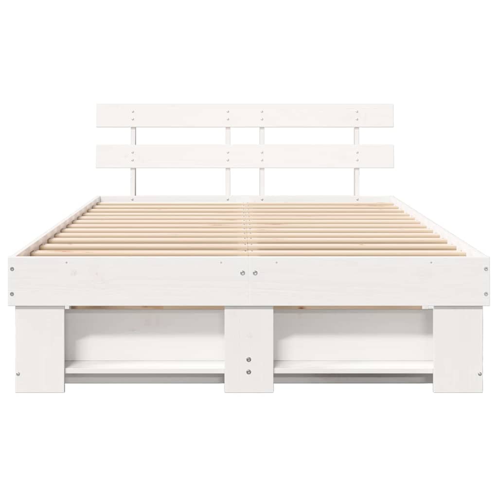 Bedframe met hoofdeinde Wit 135 x 190 cm Massief grenenhout