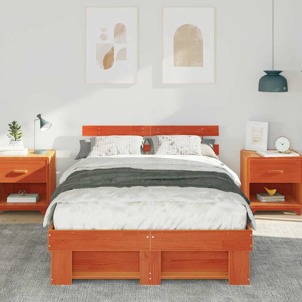 Bedframe Wasbruin 135 x 190 cm Massief grenenhout