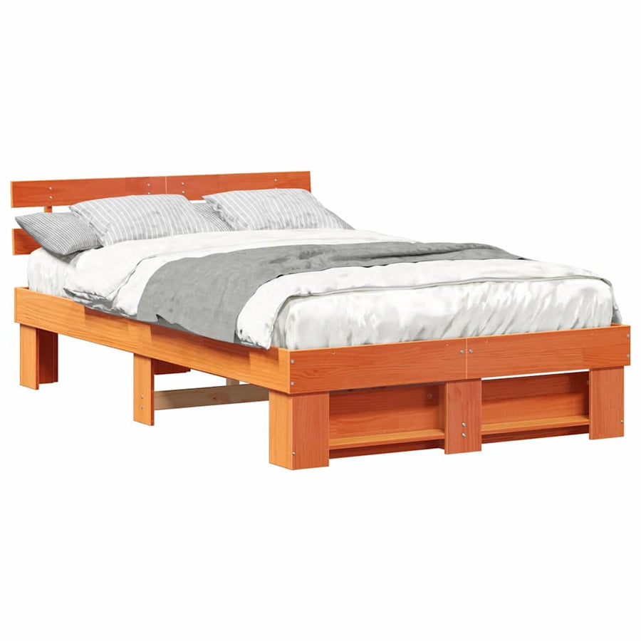 Bedframe Wasbruin 135 x 190 cm Massief grenenhout