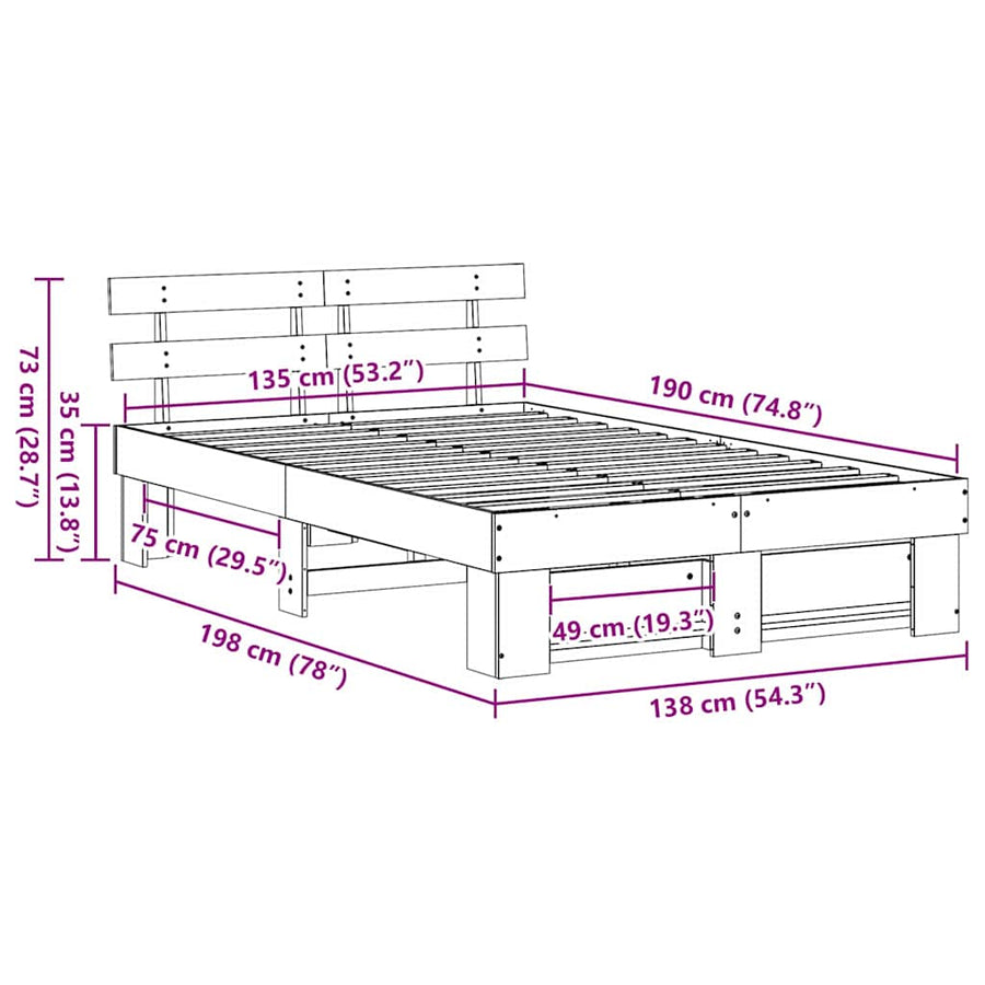 Bedframe Wasbruin 135 x 190 cm Massief grenenhout