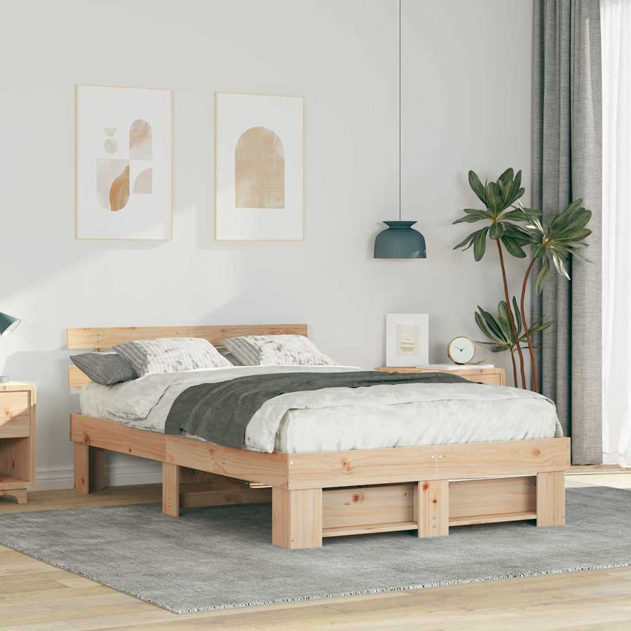 Bedframe met hoofdeinde Bruin 120 x 190 cm Massief grenenhout