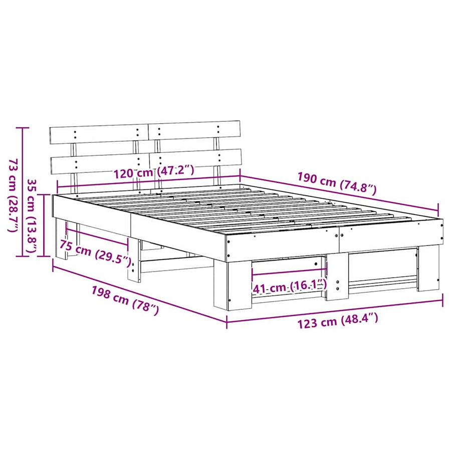 Bedframe met hoofdeinde Bruin 120 x 190 cm Massief grenenhout