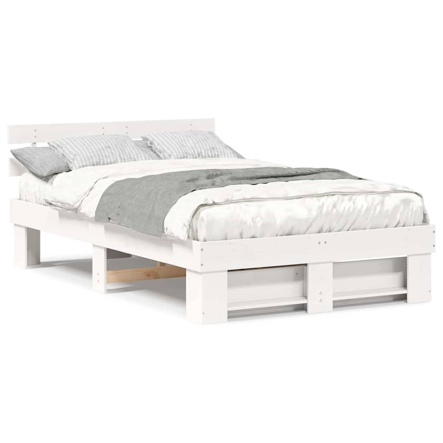 Bedframe met hoofdeinde Wit 120 x 190 cm Massief grenenhout
