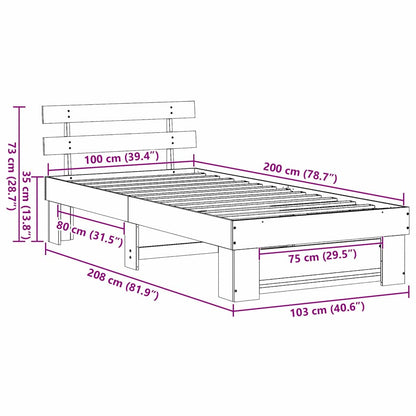 Bedframe met hoofdeinde Bruin 100 x 200 cm Massief grenenhout