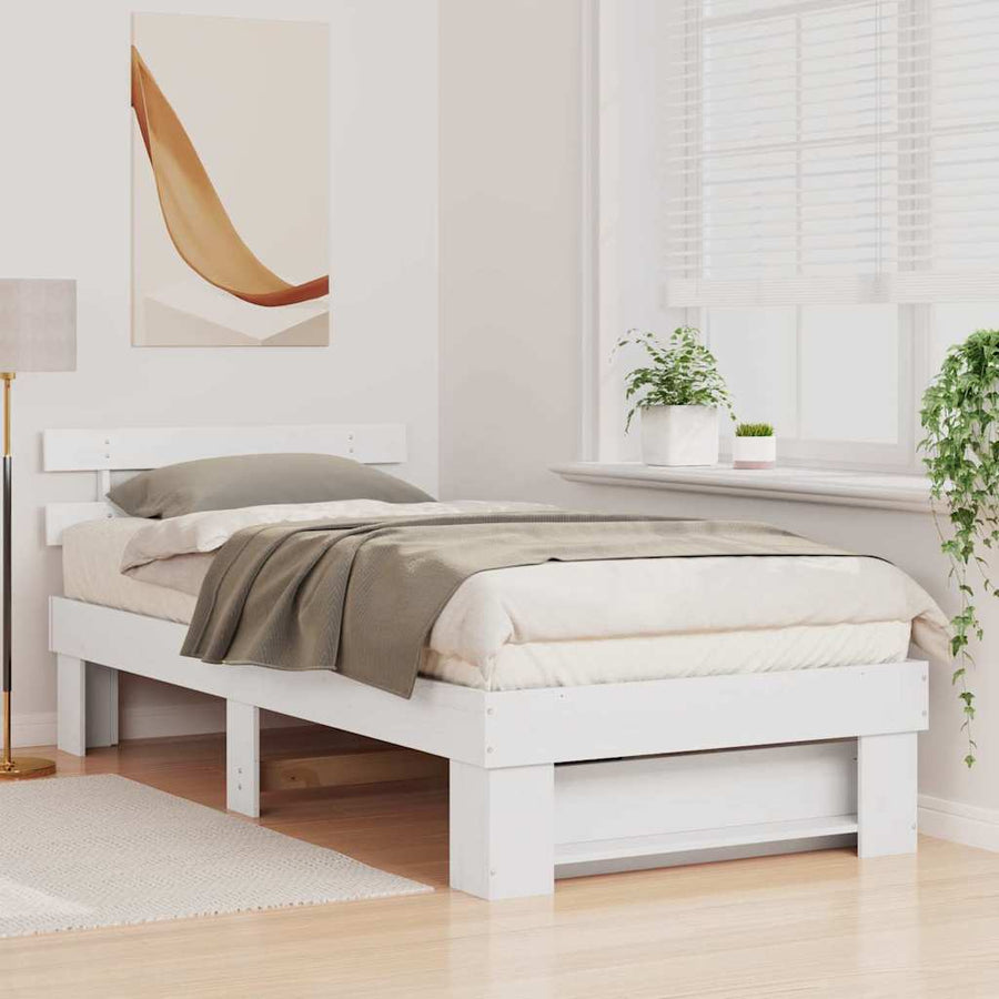 Bedframe met hoofdeinde Wit 100 x 200 cm Massief grenenhout
