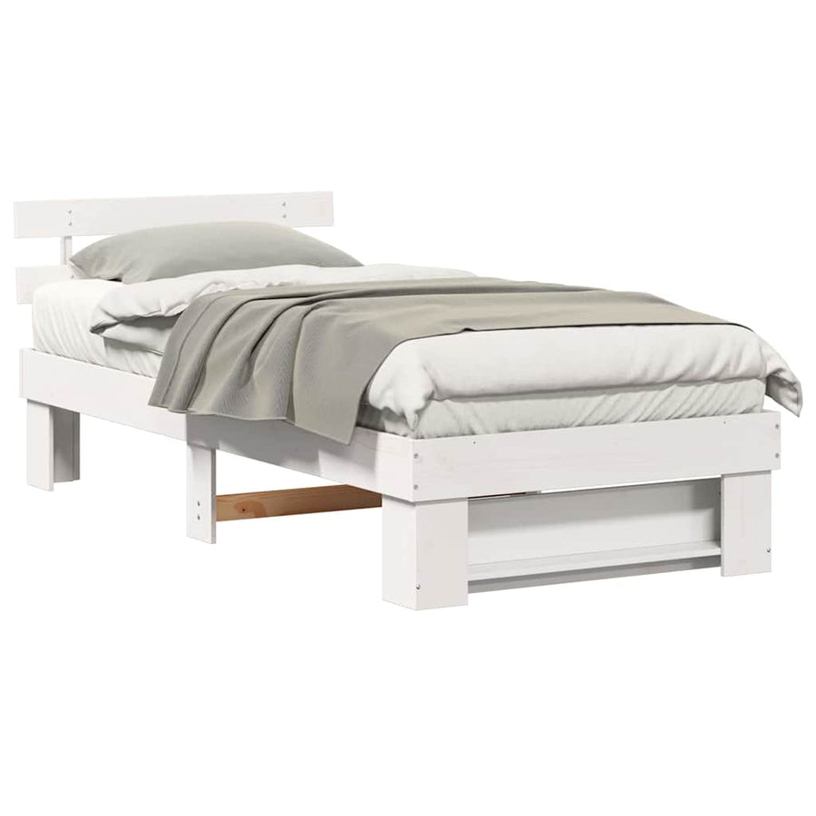 Bedframe met hoofdeinde Wit 100 x 200 cm Massief grenenhout