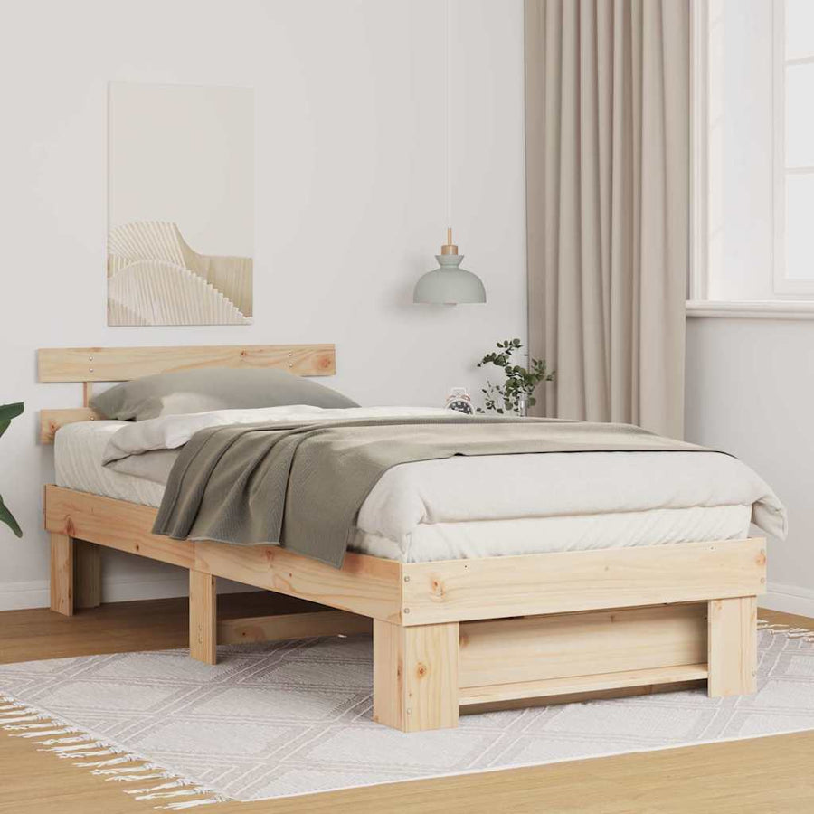 Bedframe met hoofdeinde Bruin 90 x 200 cm Massief grenenhout