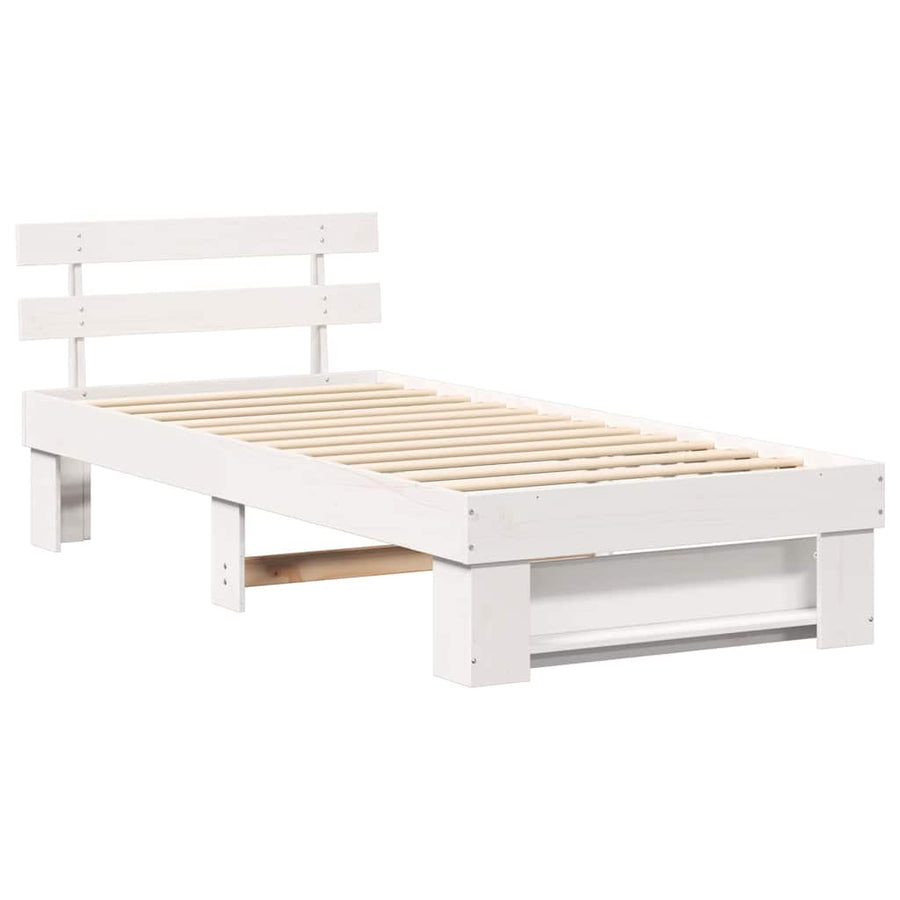 Bedframe met hoofdeinde Wit 90 x 200 cm Massief grenenhout