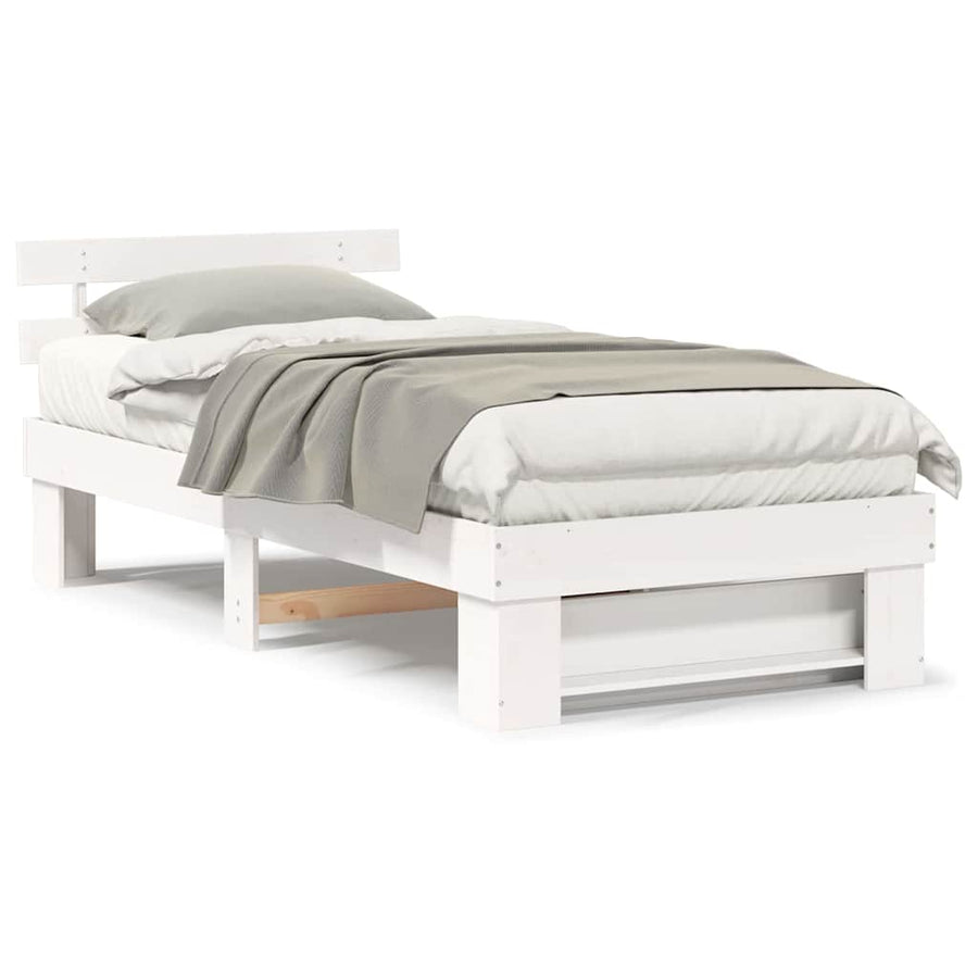Bedframe met hoofdeinde Wit 90 x 200 cm Massief grenenhout