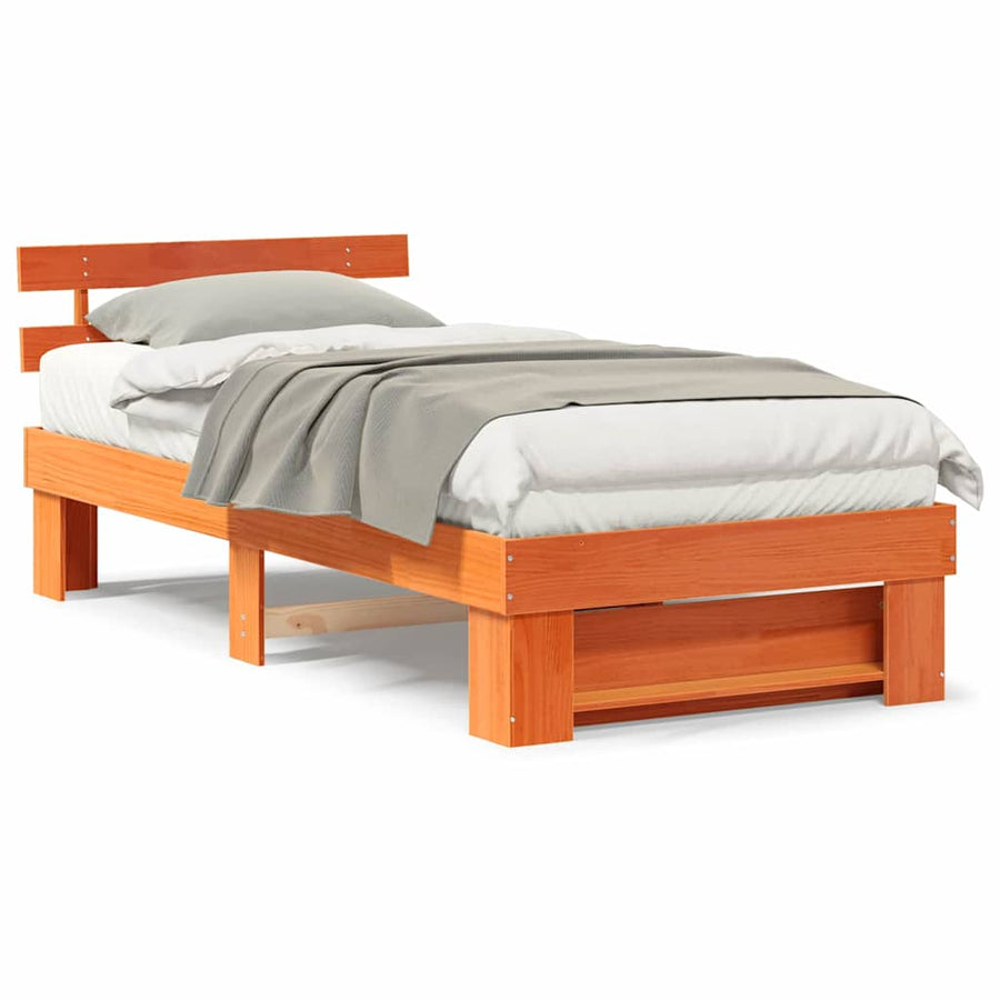 Bedframe met hoofdeinde Wasbruin 90 x 200 cm Massief grenenhout