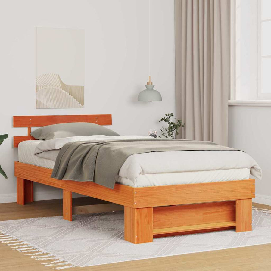 Bedframe met hoofdeinde Wasbruin 80 x 200 cm Massief grenenhout