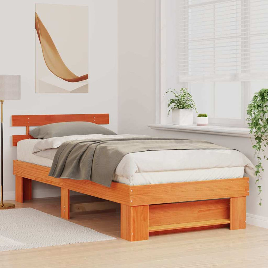 Bedframe met hoofdeinde Wasbruin 80 x 200 cm Massief grenenhout