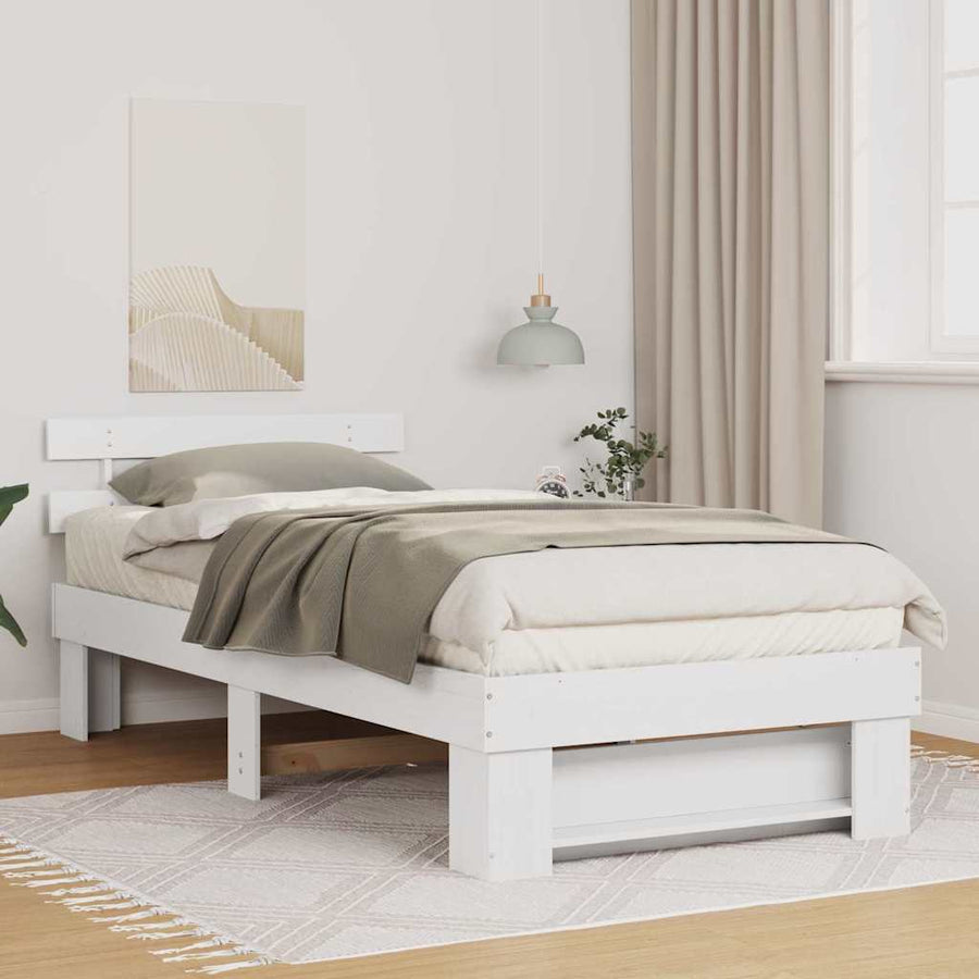 Bedframe met hoofdeinde Wit 90 x 190 cm Massief grenenhout