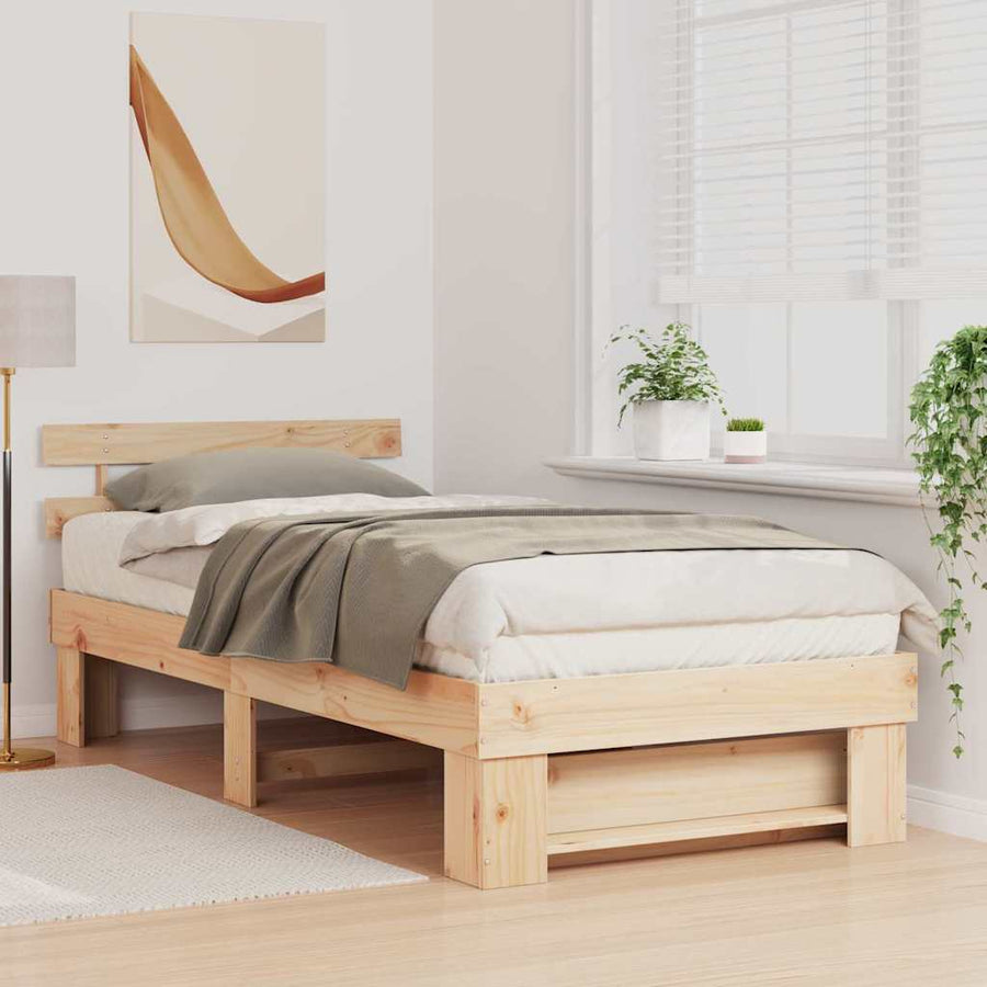 Bedframe met hoofdeinde Bruin 75 x 190 cm Massief grenenhout