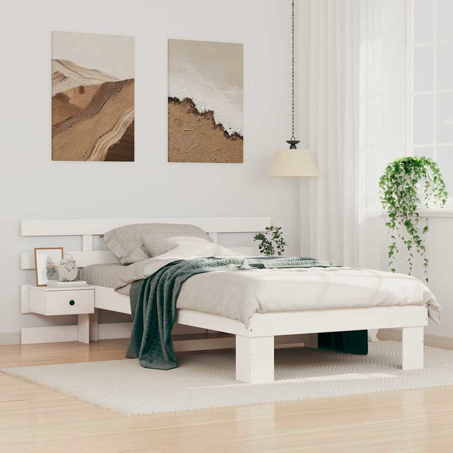 Bedframe met lade met hoofdeinde Wit 100 x 200 cm Massief grenenhout