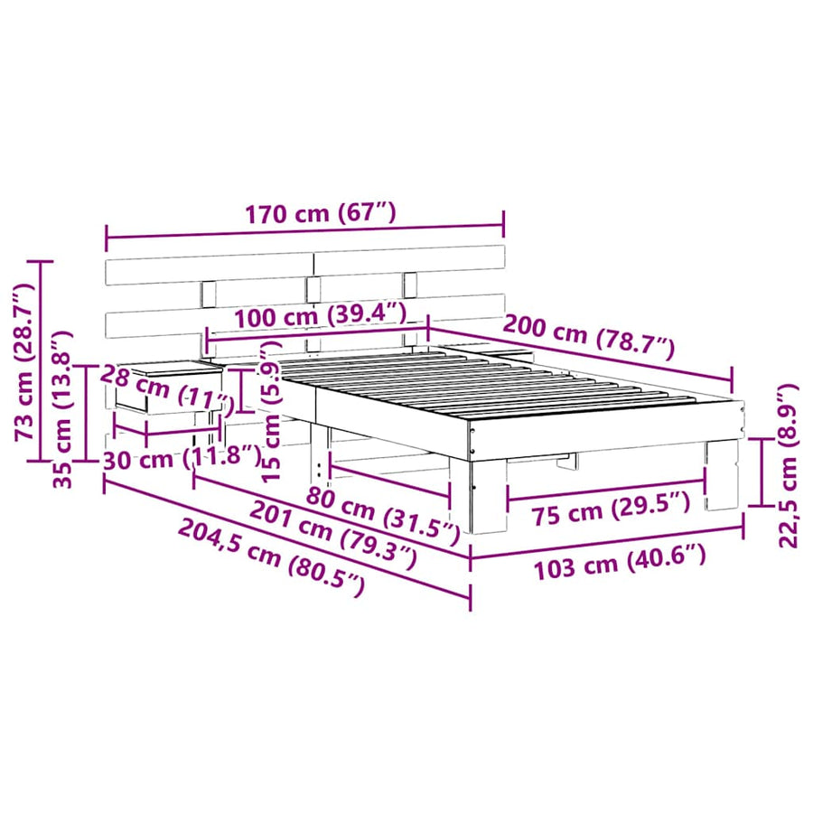 Bedframe met lade Wasbruin 100 x 200 cm Massief grenenhout